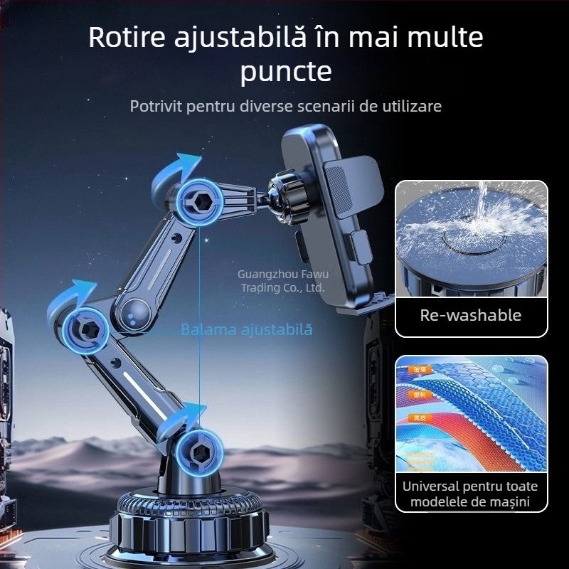 Suport pentru telefon auto cu încărcare de 5W, antișoc, montaj adeziv, compatibil cu vizorul solar, bordul și parbrizul frontal