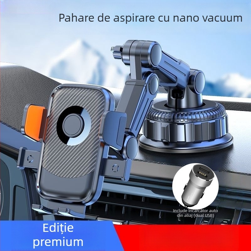 Suport pentru telefon auto cu încărcare de 5W, antișoc, montaj adeziv, compatibil cu vizorul solar, bordul și parbrizul frontal