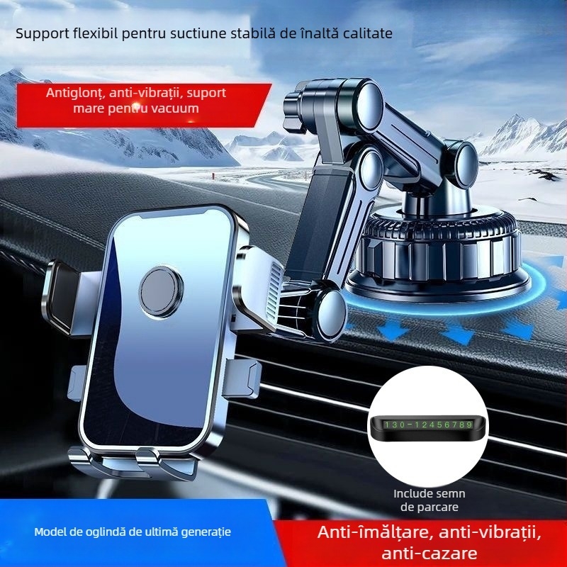 Suport pentru telefon auto cu încărcare de 5W, antișoc, montaj adeziv, compatibil cu vizorul solar, bordul și parbrizul frontal