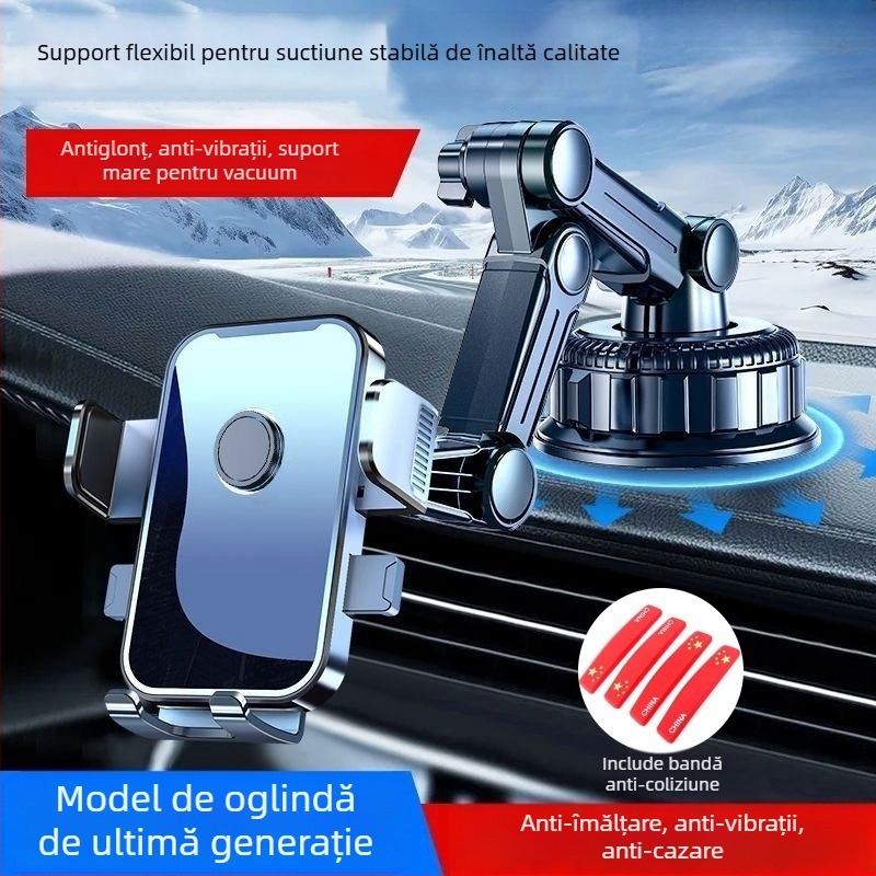 Suport pentru telefon auto cu încărcare de 5W, antișoc, montaj adeziv, compatibil cu vizorul solar, bordul și parbrizul frontal