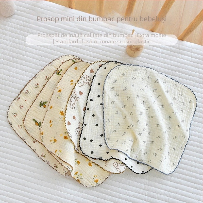 Prosop pătrat din bumbac pentru bebeluși, prosop de salivă absorbant, pentru nou-născuți (0–1 ani), imprimeu animale/flori, >95% bumbac