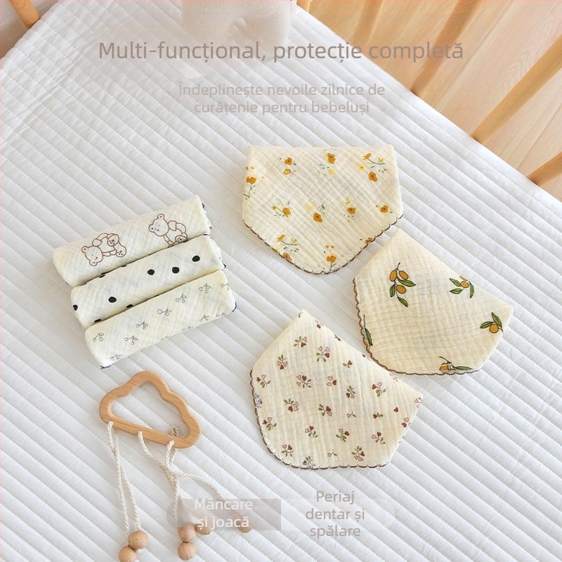 Prosop pătrat din bumbac pentru bebeluși, prosop de salivă absorbant, pentru nou-născuți (0–1 ani), imprimeu animale/flori, >95% bumbac