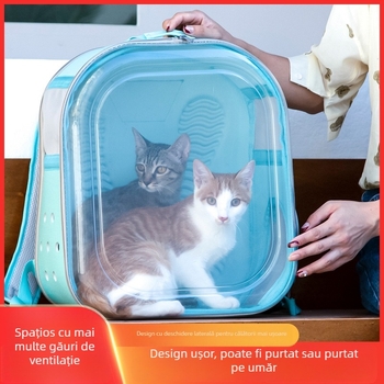 Kaishuo Rucsac Transparent pentru Pisici, Curele de Umăr Dublu, Material EVA și Țesătură Tricot, Model cu Flori Crăpate