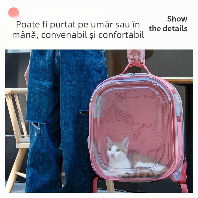 Kaishuo Rucsac Transparent pentru Pisici, Curele de Umăr Dublu, Material EVA și Țesătură Tricot, Model cu Flori Crăpate