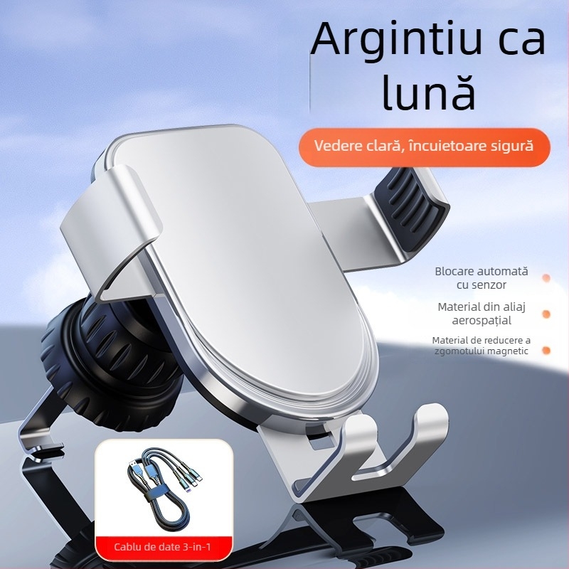 Suport auto pentru telefon, pentru ventilație, din ABS/aluminiu, anti-vibrații, design modern, posibilitate de personalizare