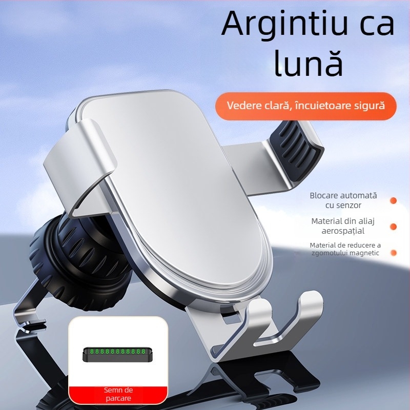 Suport auto pentru telefon, pentru ventilație, din ABS/aluminiu, anti-vibrații, design modern, posibilitate de personalizare