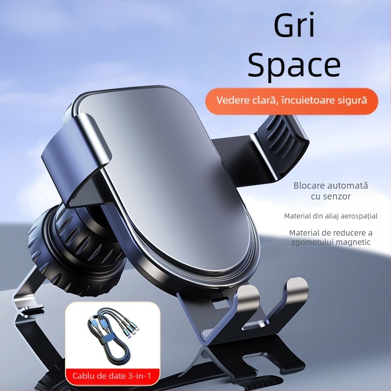 Suport auto pentru telefon, pentru ventilație, din ABS/aluminiu, anti-vibrații, design modern, posibilitate de personalizare