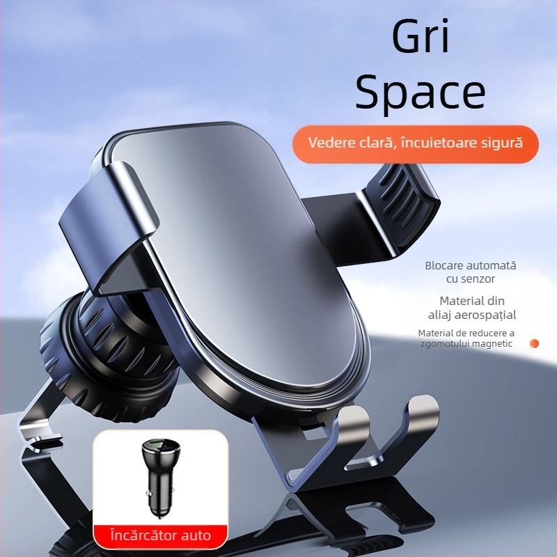 Suport auto pentru telefon, pentru ventilație, din ABS/aluminiu, anti-vibrații, design modern, posibilitate de personalizare