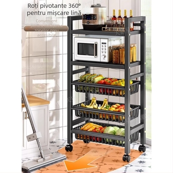 Raft de depozitare pentru bucătărie, podea, multistrat, mobil, pentru cuptor și cuptor cu microunde, oțel carbon DF-3488T, stil minimalist