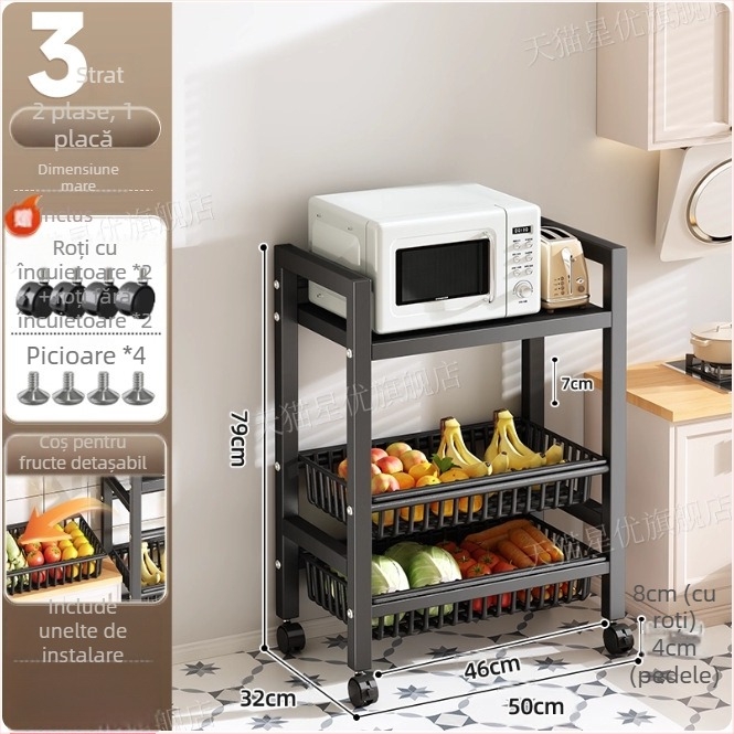 Raft de depozitare pentru bucătărie, podea, multistrat, mobil, pentru cuptor și cuptor cu microunde, oțel carbon DF-3488T, stil minimalist