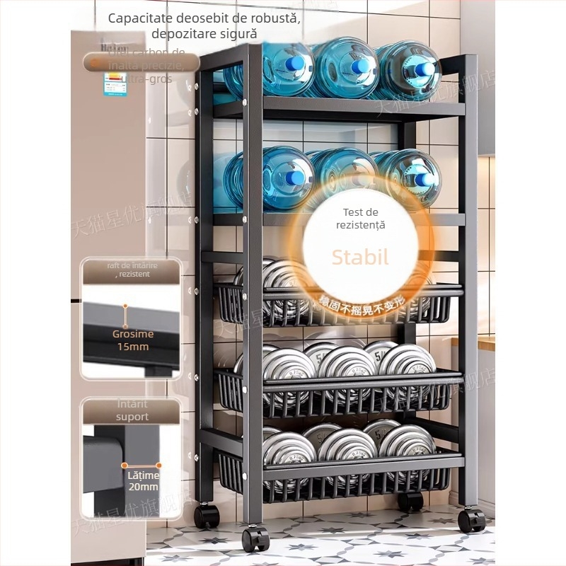 Raft de depozitare pentru bucătărie, podea, multistrat, mobil, pentru cuptor și cuptor cu microunde, oțel carbon DF-3488T, stil minimalist