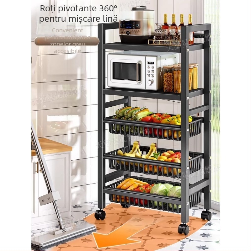 Raft de depozitare pentru bucătărie, podea, multistrat, mobil, pentru cuptor și cuptor cu microunde, oțel carbon DF-3488T, stil minimalist