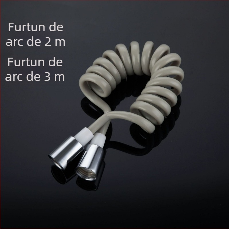 Furtun de duș din oțel inoxidabil cu țeavă cu arc PU, montat pe perete, model YQ170009J; presiune nominală 0.5-0.75 MPa; temperatură de lucru 0-50°C; cuplaj: oțel inoxidabil