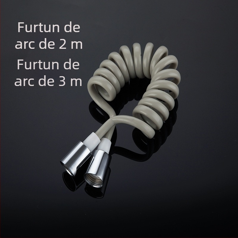 Furtun de duș din oțel inoxidabil cu țeavă cu arc PU, montat pe perete, model YQ170009J; presiune nominală 0.5-0.75 MPa; temperatură de lucru 0-50°C; cuplaj: oțel inoxidabil