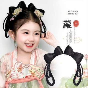 Perucă scurtă în stil Han pentru copii, cu sârmă rezistentă la temperatură – coc de păr integrat, accesoriu pentru cap VM339