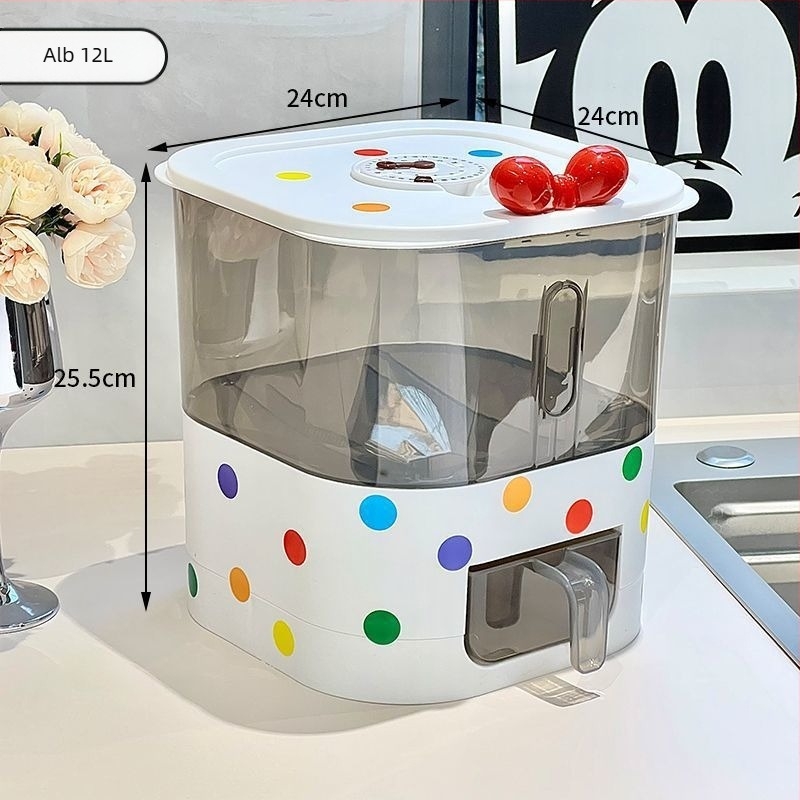 Recipient pentru orez cu dozare prin apăsare, anti-insecte, rezistent la praf, din plastic