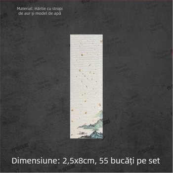 Etichetă goală autoadezivă cu caligrafie manuală, model cu apă, peisaj retro, motive florale: prun, orhidee, bambus și crizantemă, în stil de cerneală