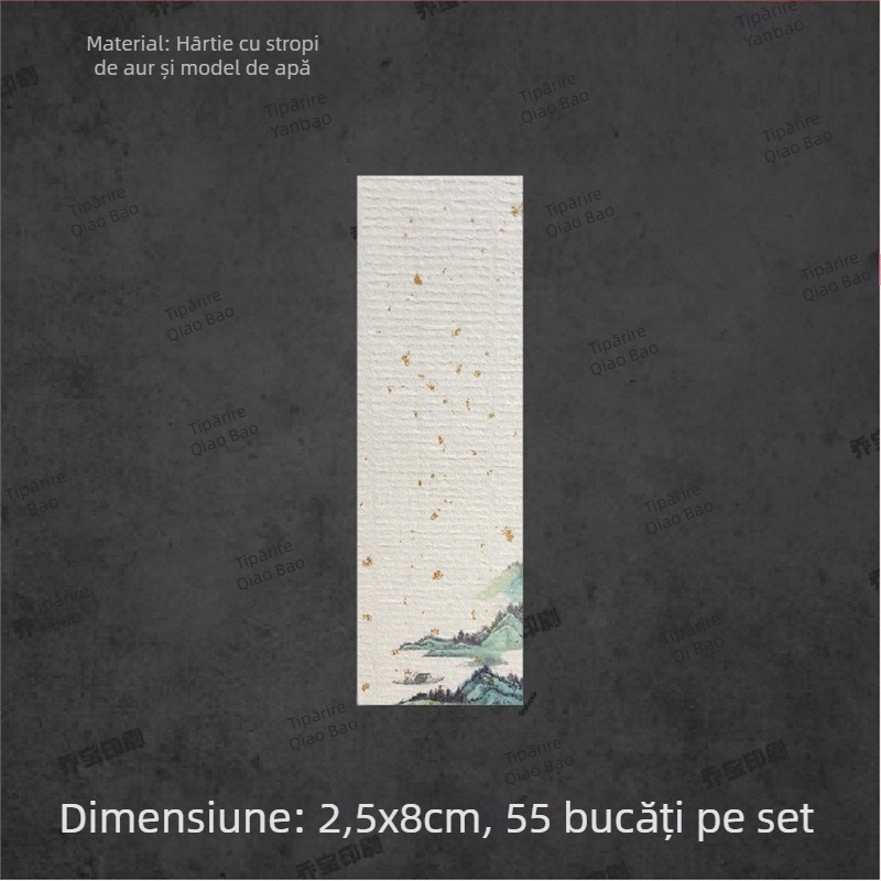 Etichetă goală autoadezivă cu caligrafie manuală, model cu apă, peisaj retro, motive florale: prun, orhidee, bambus și crizantemă, în stil de cerneală