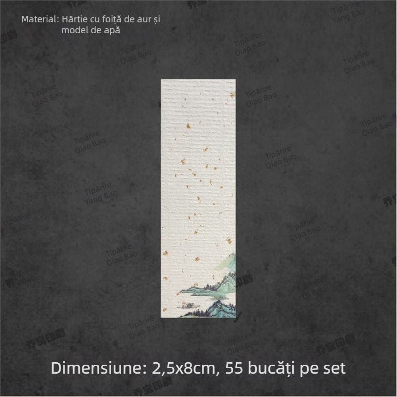 Etichetă goală autoadezivă cu caligrafie manuală, model cu apă, peisaj retro, motive florale: prun, orhidee, bambus și crizantemă, în stil de cerneală