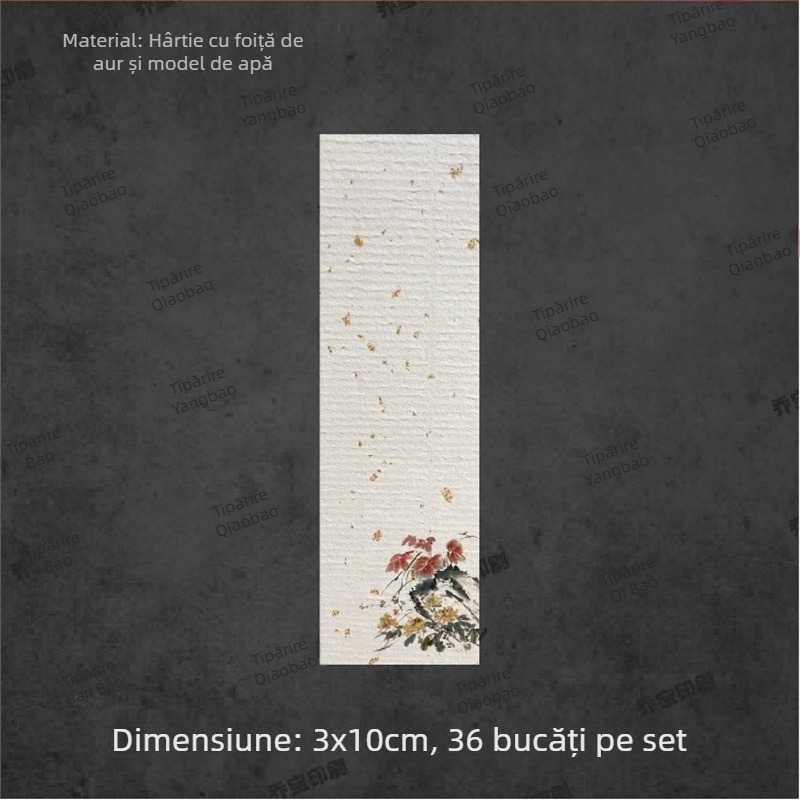 Etichetă goală autoadezivă cu caligrafie manuală, model cu apă, peisaj retro, motive florale: prun, orhidee, bambus și crizantemă, în stil de cerneală