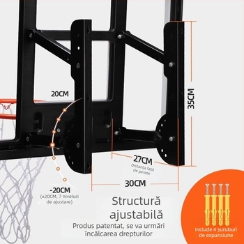 Placă de baschet montată pe perete pentru antrenament acasă, reglabilă pe înălime, pentru interior și exterior