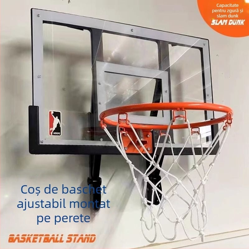 Placă de baschet montată pe perete pentru antrenament acasă, reglabilă pe înălime, pentru interior și exterior