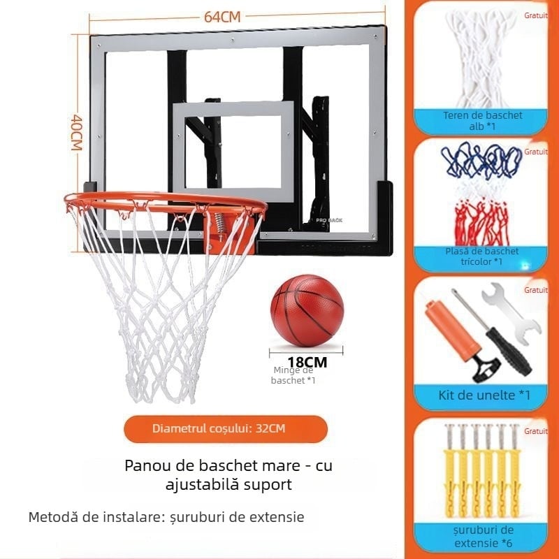 Placă de baschet montată pe perete pentru antrenament acasă, reglabilă pe înălime, pentru interior și exterior