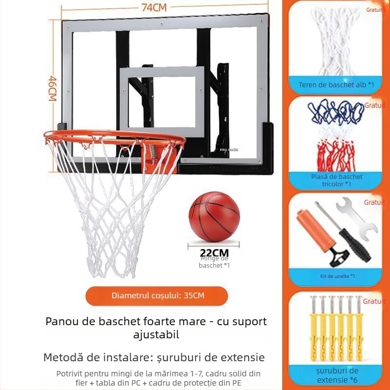 Placă de baschet montată pe perete pentru antrenament acasă, reglabilă pe înălime, pentru interior și exterior