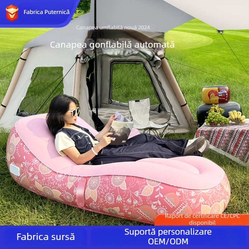 Anbelstyle Canapea gonflabilă automată pentru exterior, pentru o singură persoană, pliere, cu pompă de aer electric, PVC+flocking, capacitate 150 kg