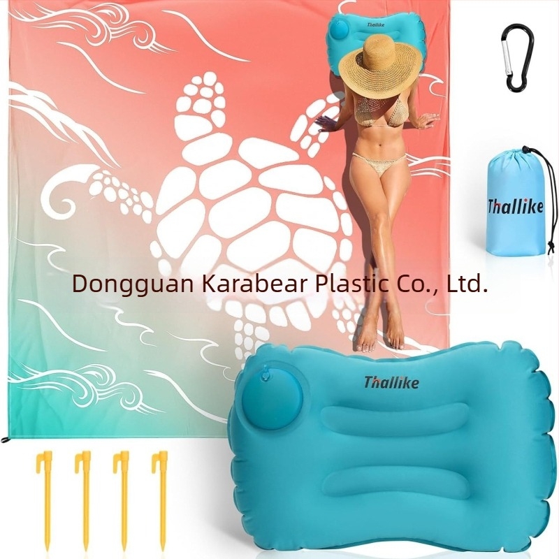 Pernă de călătorie gonflabilă cu pompă manuală, portabilă pentru camping în aer liber, pernă lombară, covoraș impermeabil din PVC, 0.41 kg, potrivită pentru până la 4 persoane