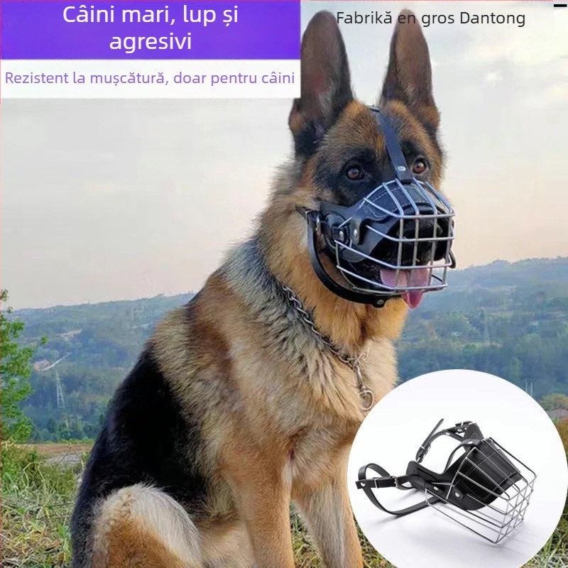 Botniță metalică pentru câini, anti-mușcare și anti-lătrare, universală pentru câini de dimensiuni variate; permite să bea apă.