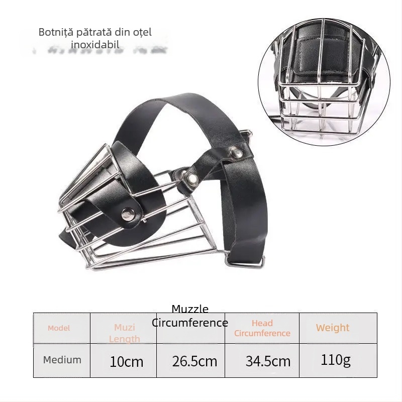 Botniță metalică pentru câini, anti-mușcare și anti-lătrare, universală pentru câini de dimensiuni variate; permite să bea apă.