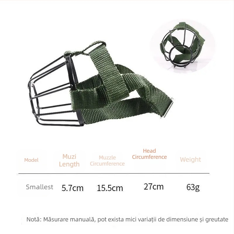 Botniță metalică pentru câini, anti-mușcare și anti-lătrare, universală pentru câini de dimensiuni variate; permite să bea apă.