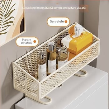 Organizator de baie deasupra toaletei, cu suport pentru hârtie, din fier, 1 nivel, ZX-02, capacitate 1 kg