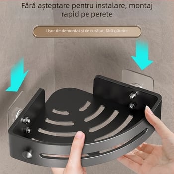 Raft de baie cu ventuză, colț triunghiular, montat pe perete, din plastic, finisaj vopsire la cuptor, 1 nivel, model 222, capacitate de încărcare 10