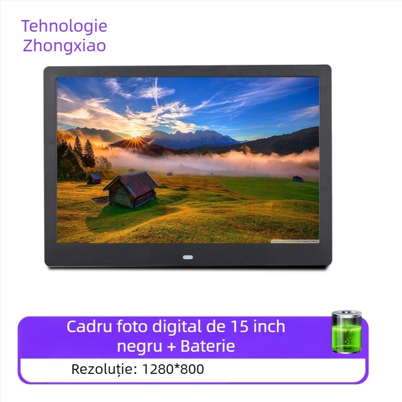 Fotoramă digitală – rezoluție 1280x800, raport de aspect 16:9, suport pentru SD/USB/TF, formate BMP/JPEG/PNG/JPG/GIF, redare muzică și video