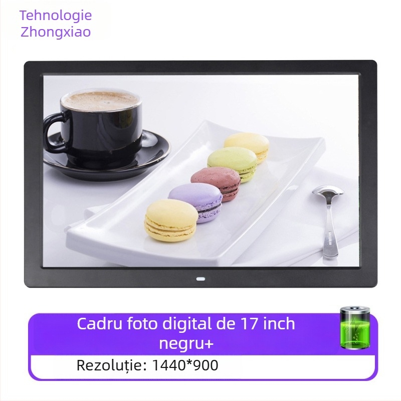 Fotoramă digitală – rezoluție 1280x800, raport de aspect 16:9, suport pentru SD/USB/TF, formate BMP/JPEG/PNG/JPG/GIF, redare muzică și video