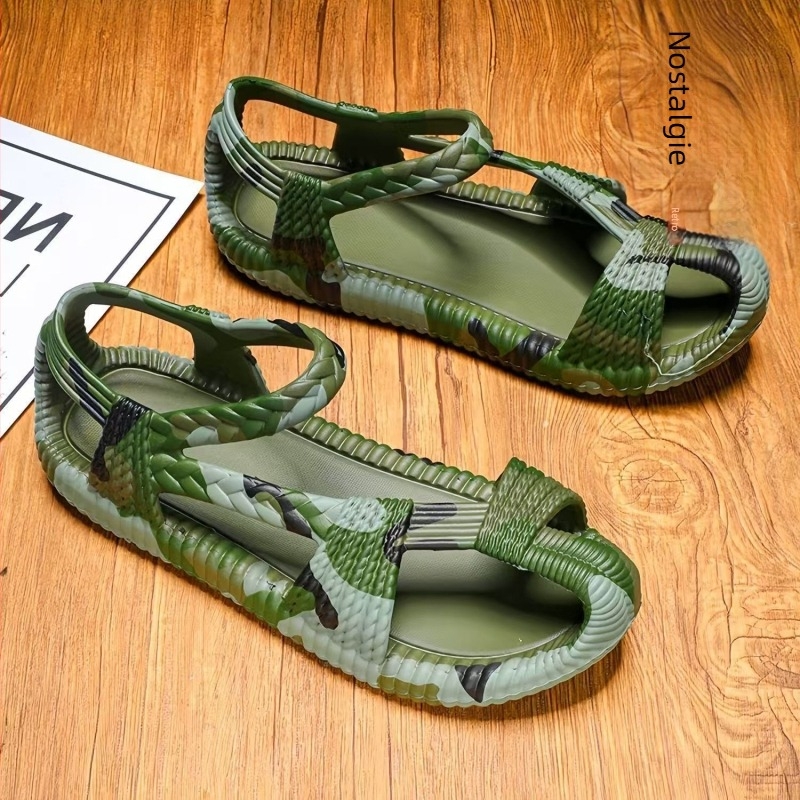 Sandale de plajă pentru bărbați, EVA pe partea superioară și talpa EVA, vârf deschis, slip-on, respirante