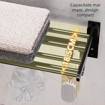 Raft prosoape pentru baie, din aliaj Space de aluminiu, cu coș din plasă, pliabil, 2 etaje, finisaj lucios, capacitate 5–10 kg