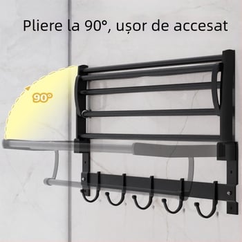 Raft prosoape pentru baie, din aliaj Space de aluminiu, cu coș din plasă, pliabil, 2 etaje, finisaj lucios, capacitate 5–10 kg