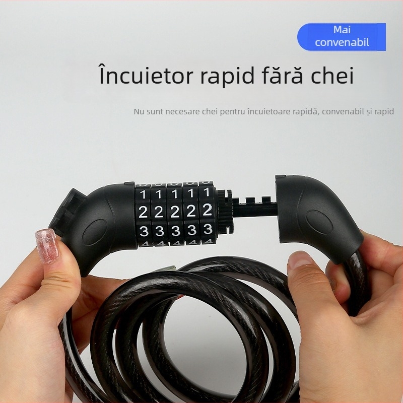 Lacăt pentru bicicletă cu cod de cinci cifre, cablu din oțel și aliaj de zinc – universal pentru biciclete, motociclete și vehicule electrice
