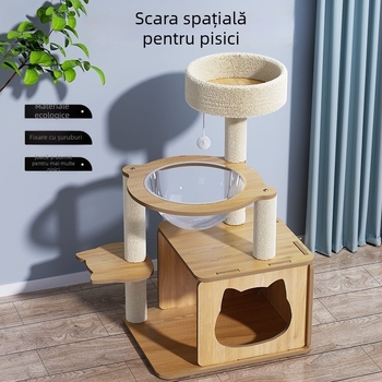 Structură pentru pisici din sisal cu cuib încorporat și placă de zgâriere – stil simplu, economie de spațiu