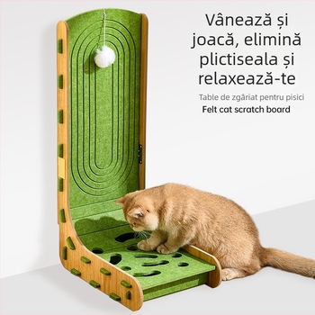 Placă de zgâriere pentru pisici în formă de L, din felt, durabilă, design vertical din pluș, cu cuib integrat și cutie pentru mingi