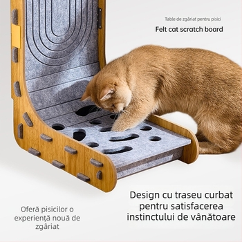 Placă de zgâriere pentru pisici în formă de L, din felt, durabilă, design vertical din pluș, cu cuib integrat și cutie pentru mingi