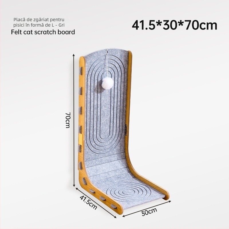 Placă de zgâriere pentru pisici în formă de L, din felt, durabilă, design vertical din pluș, cu cuib integrat și cutie pentru mingi