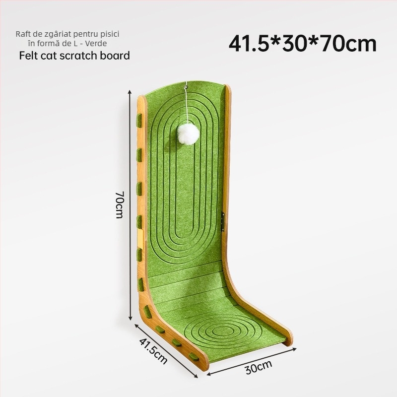 Placă de zgâriere pentru pisici în formă de L, din felt, durabilă, design vertical din pluș, cu cuib integrat și cutie pentru mingi