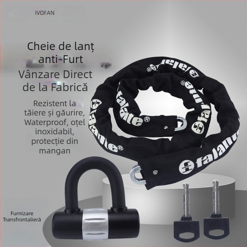 Încuietoare motocicletă U‑shape robustă, impermeabilă și rezistentă la praf, anti- furt; lanț din oțel manganiu, grosime ridicată (Model cp-4287, Brand Wofan, Material: oțel, Domeniu: motociclete, vehicule electrice, garaje, uși din sticlă)