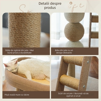 Turn de pisică cu cuib încorporat și stâlp de zgâriere – material pânză, stil pastoral, Meow Fairy