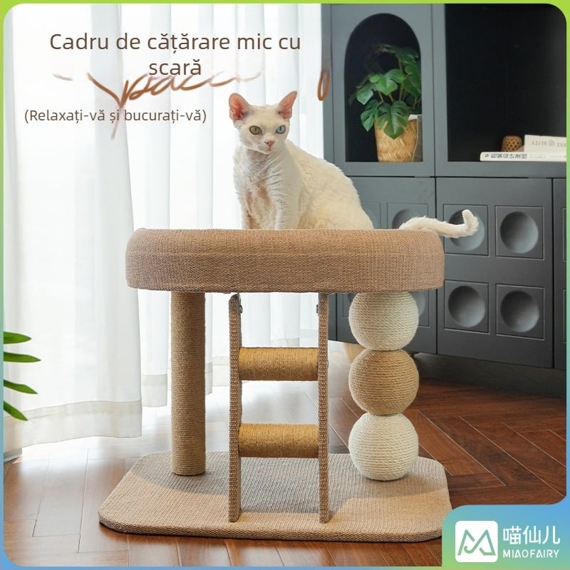 Turn de pisică cu cuib încorporat și stâlp de zgâriere – material pânză, stil pastoral, Meow Fairy