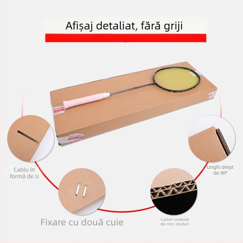 Cutie pentru rachetă de badminton, carton cu cinci straturi ultra-rigid, grosime 6 mm, interior 29×7×74, exterior 30×6×75